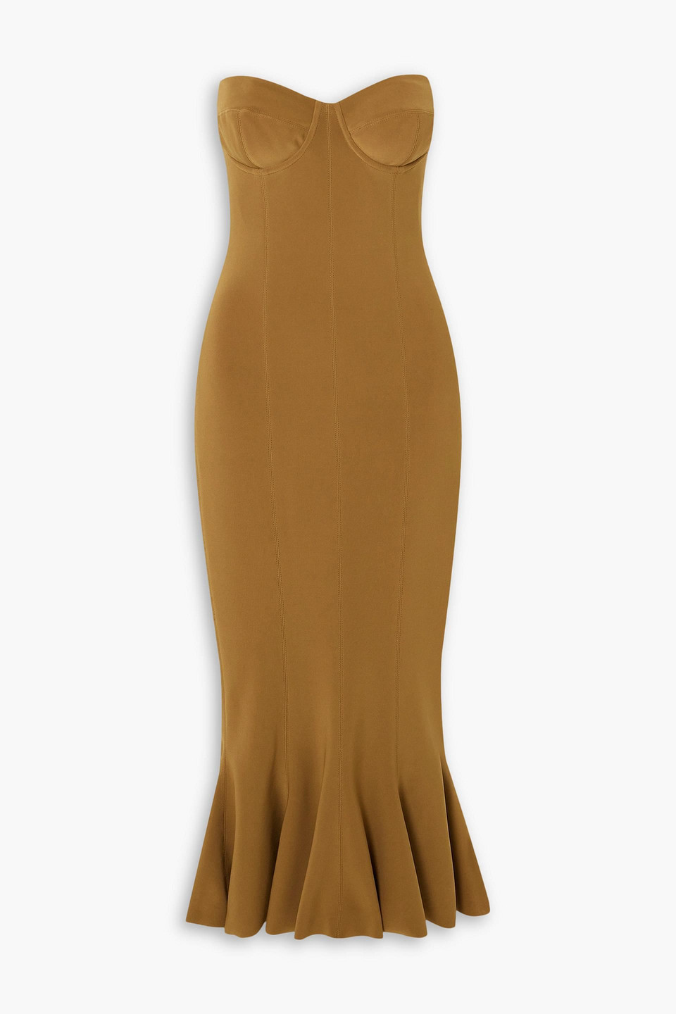 Omo By Norma Kamali Strapless Fluted Stretch-jersey Midi Dress In Mustard