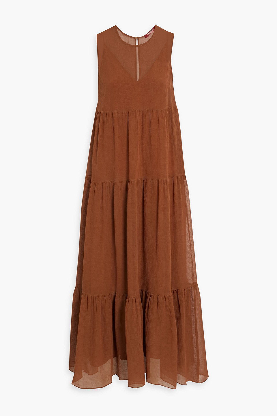 Max Mara Fago Tiered Cotton And Silk-blend Seersucker Maxi Dress In Light Brown