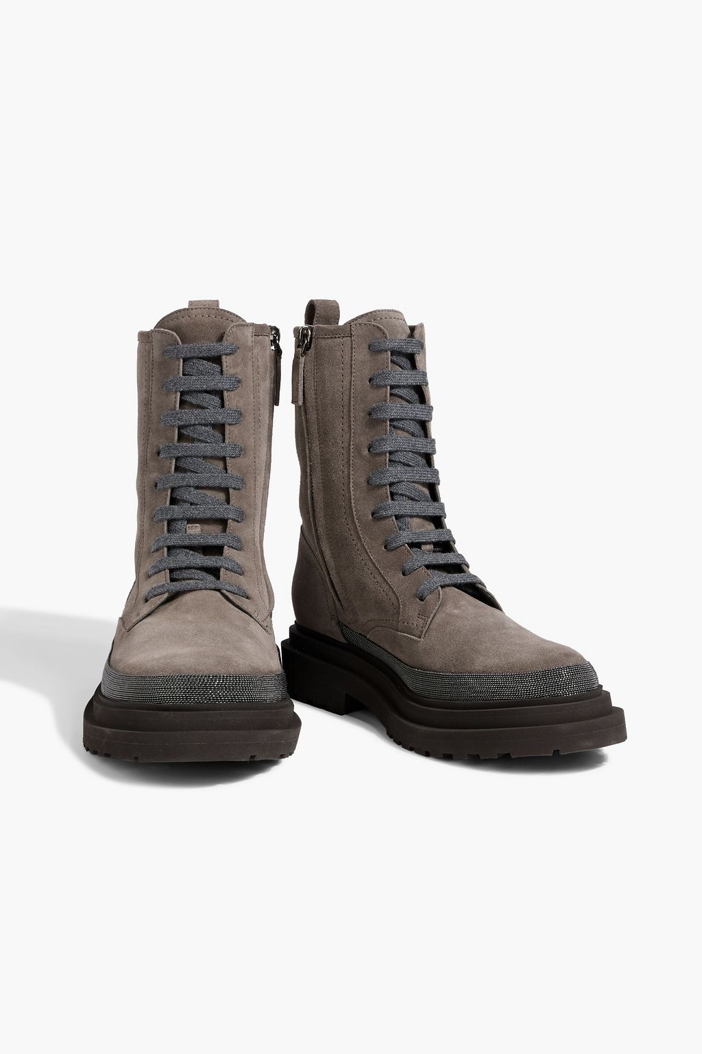 BRUNELLO CUCINELLI Bead-embellished suede combat boots