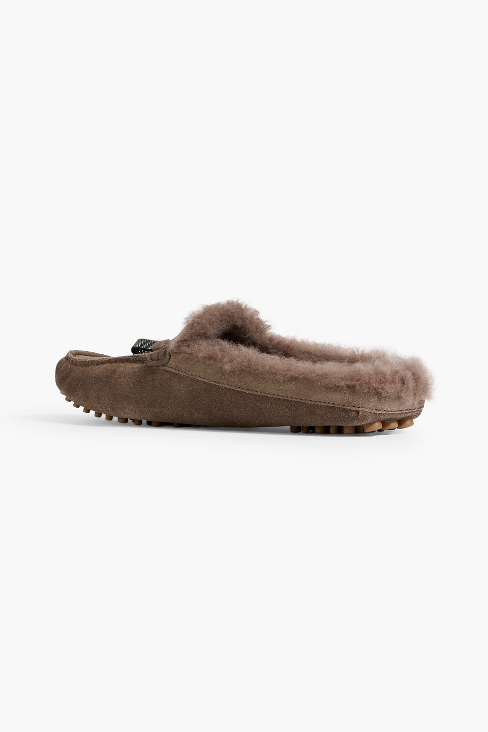 Brunello Cucinelli Bead-embellished Shearling Slippers In Brown