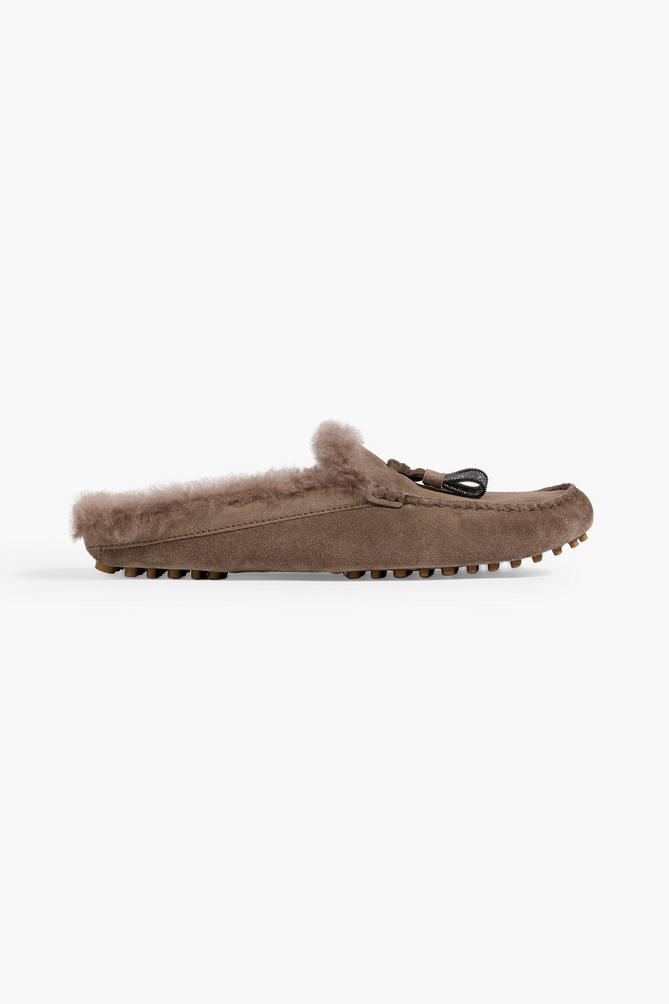Brunello Cucinelli Bead-embellished Shearling Slippers In Brown