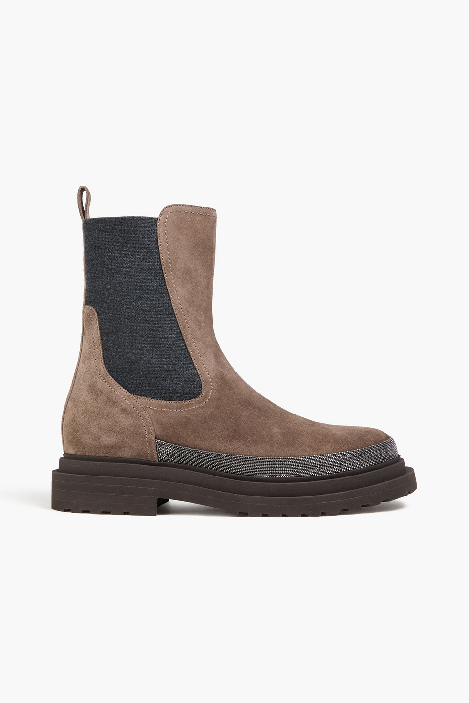 Brunello Cucinelli Chelsea-boots Aus Veloursleder Mit Zierperlen In Brown