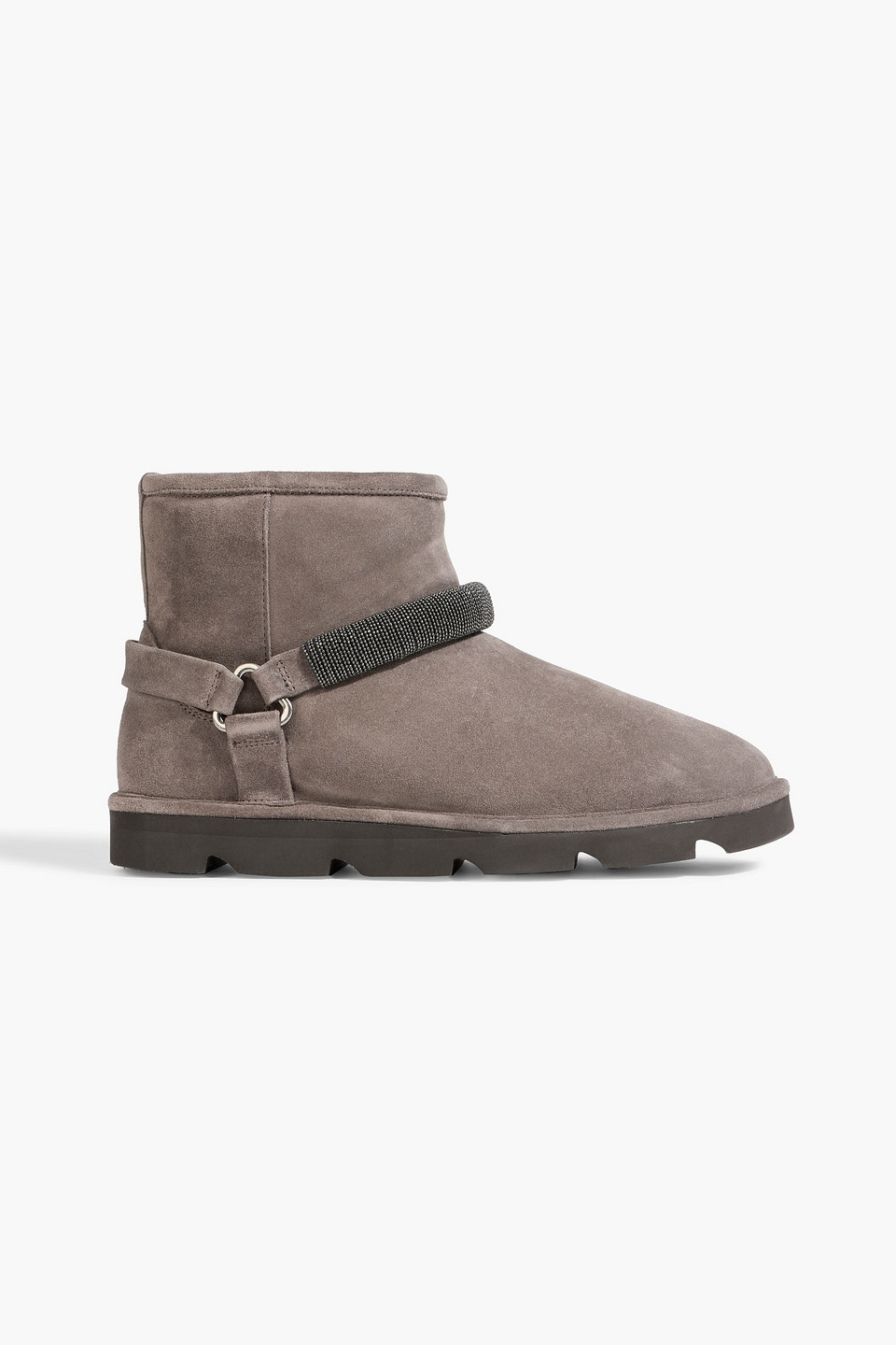 Brunello Cucinelli Bead-embellished Shearling-lined Suede Ankle Boots In Brown
