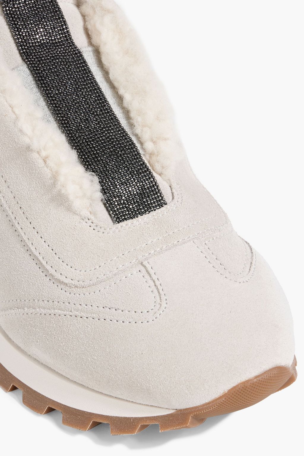 BRUNELLO CUCINELLI Shearling-lined bead-embellished suede slip-on sneakers