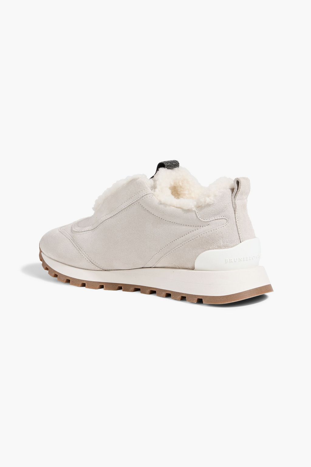 BRUNELLO CUCINELLI Shearling-lined bead-embellished suede slip-on sneakers