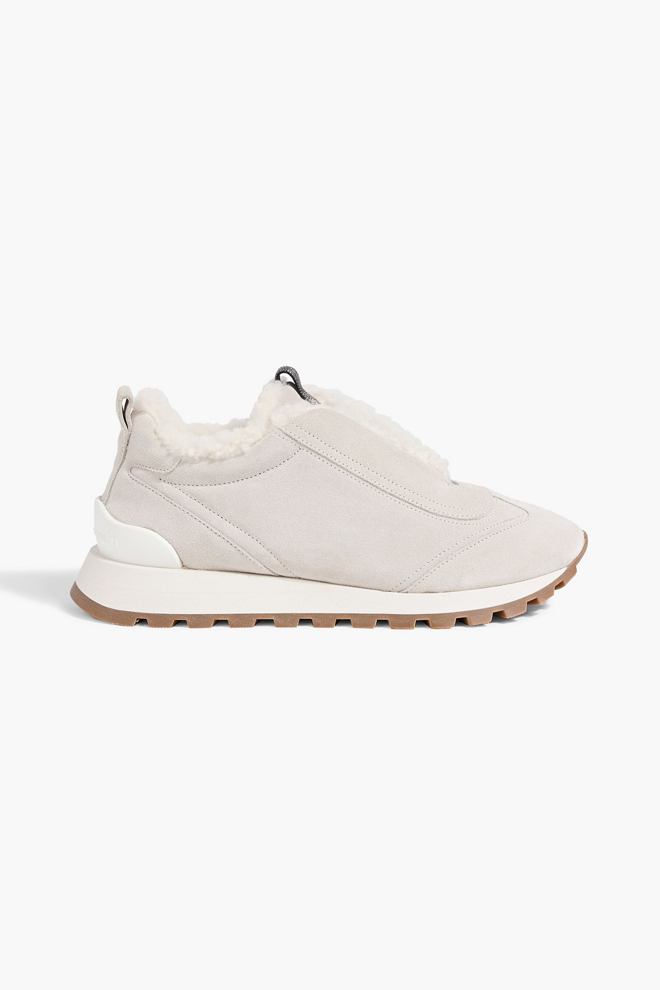Shearling-lined bead-embellished suede slip-on sneakers