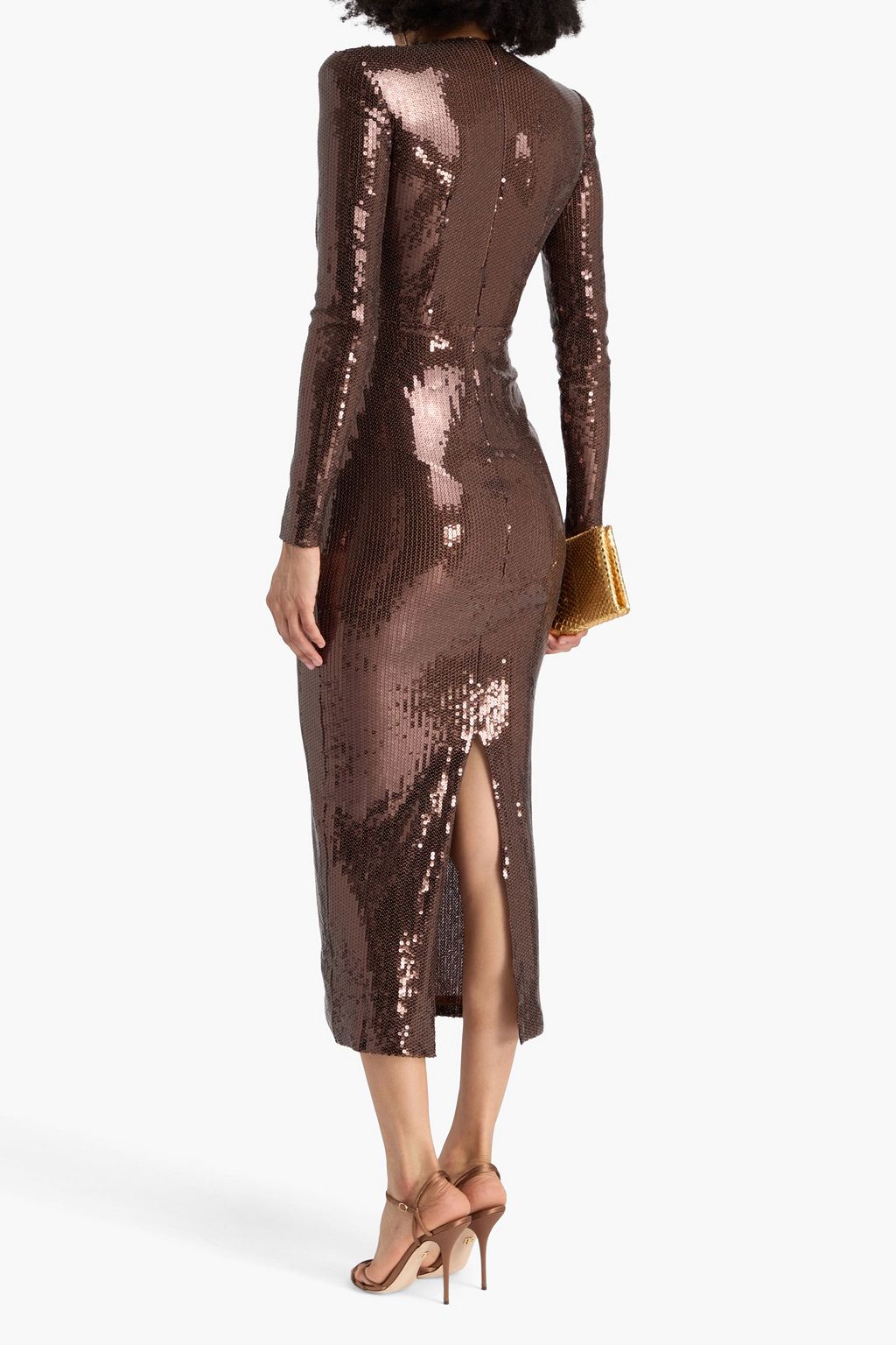 ALEX PERRY Ruched sequined tulle midi dress