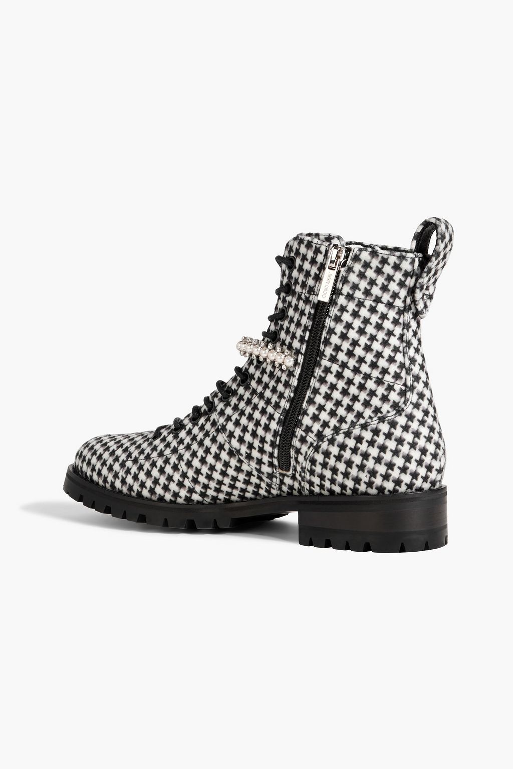 JIMMY CHOO Cruz embellished houndstooth felt combat boots