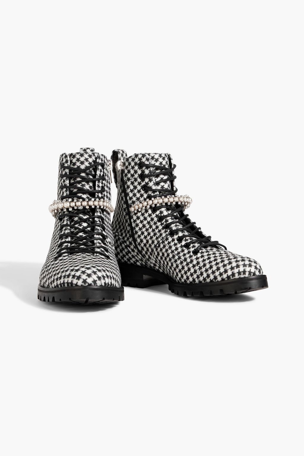 JIMMY CHOO Cruz embellished houndstooth felt combat boots