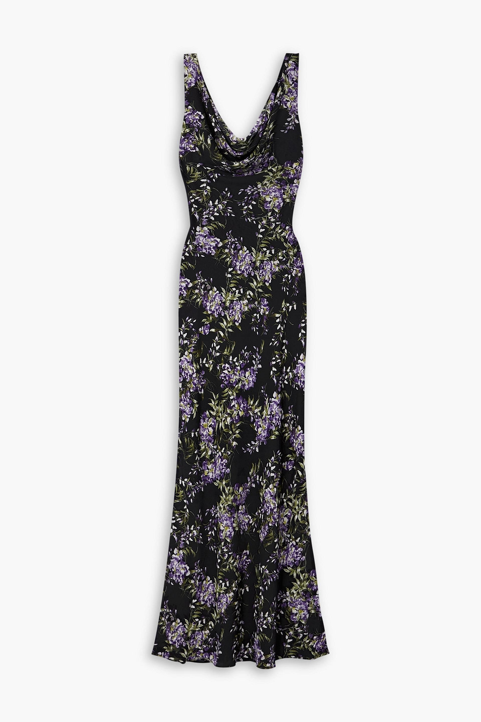 Omo By Norma Kamali Draped Floral-print Chiffon Gown In Black