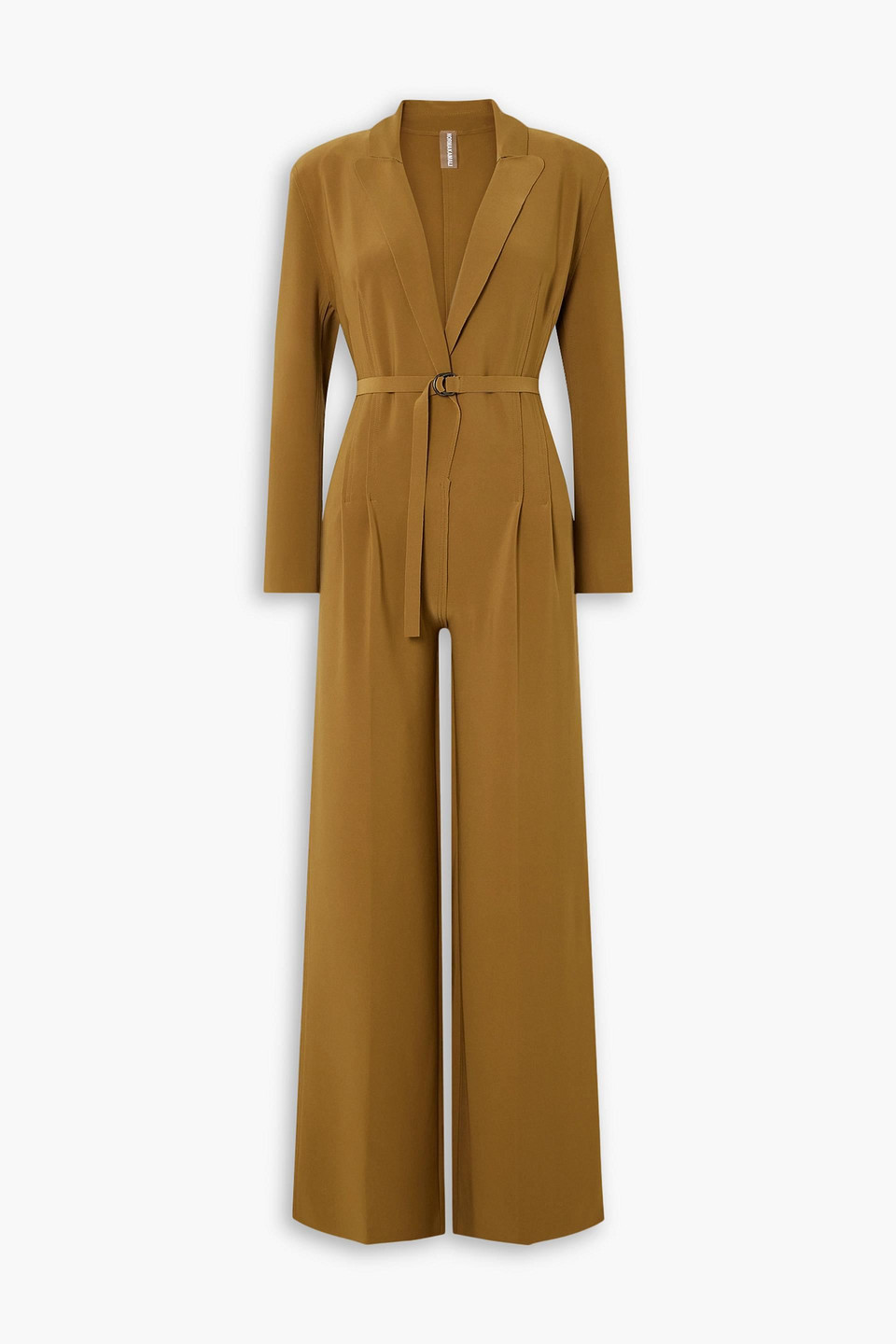 Omo By Norma Kamali Belted Stretch-jersey Wide-leg Jumpsuit In Mustard