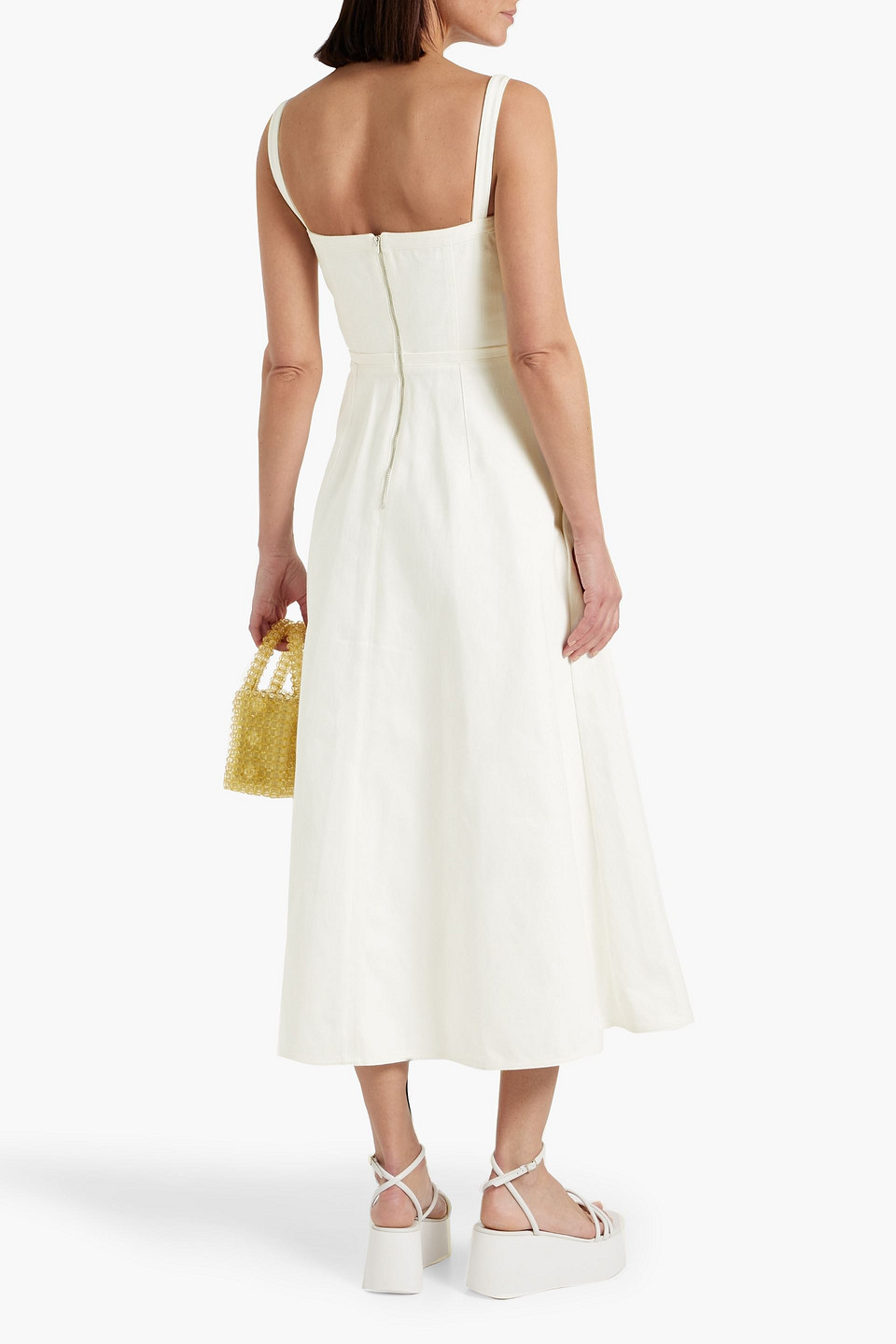 Shop Emilia Wickstead Elvita Denim Midi Dress In Ivory