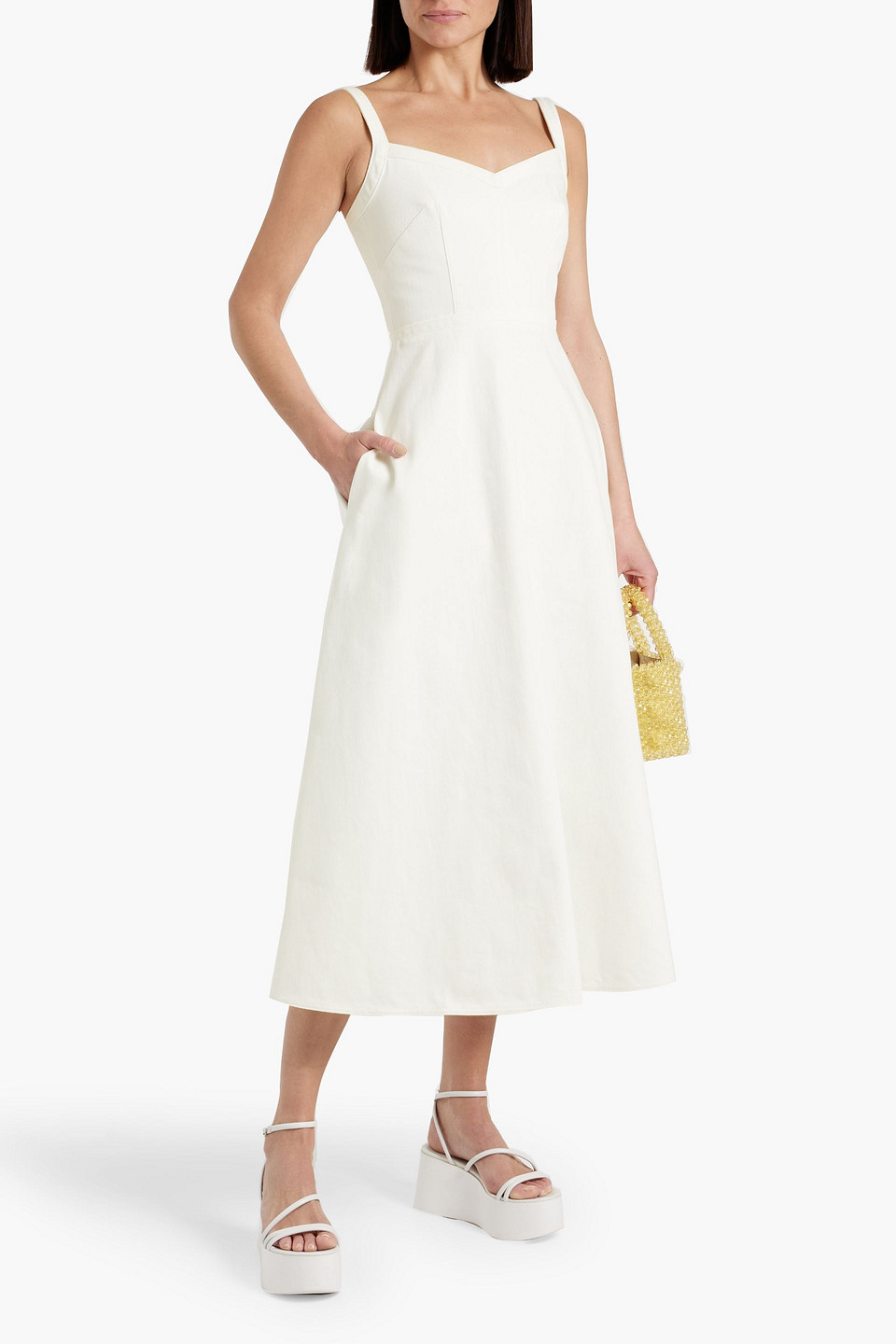 Shop Emilia Wickstead Elvita Denim Midi Dress In Ivory