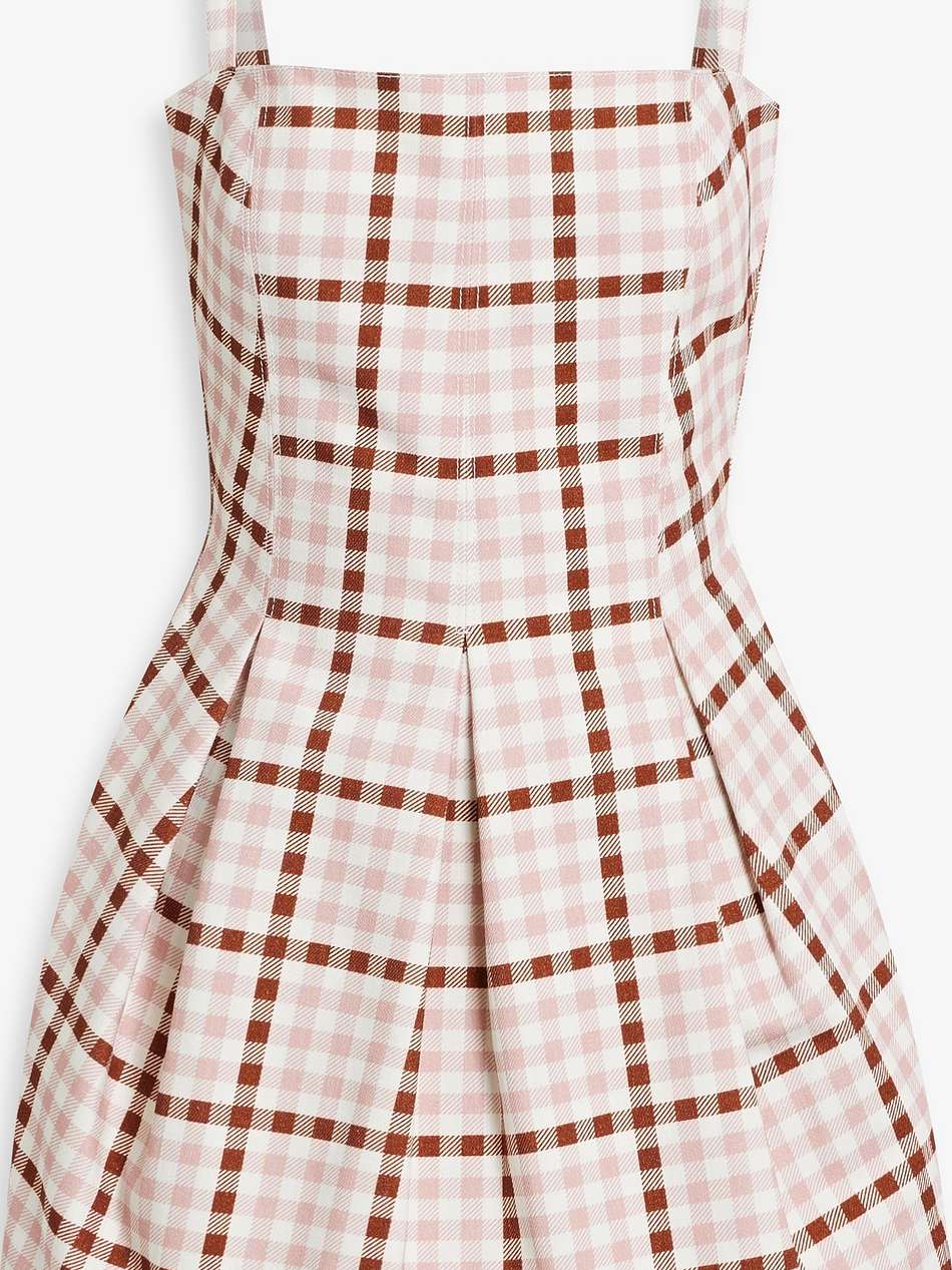 eris pleated gingham cotton-twill mini dress