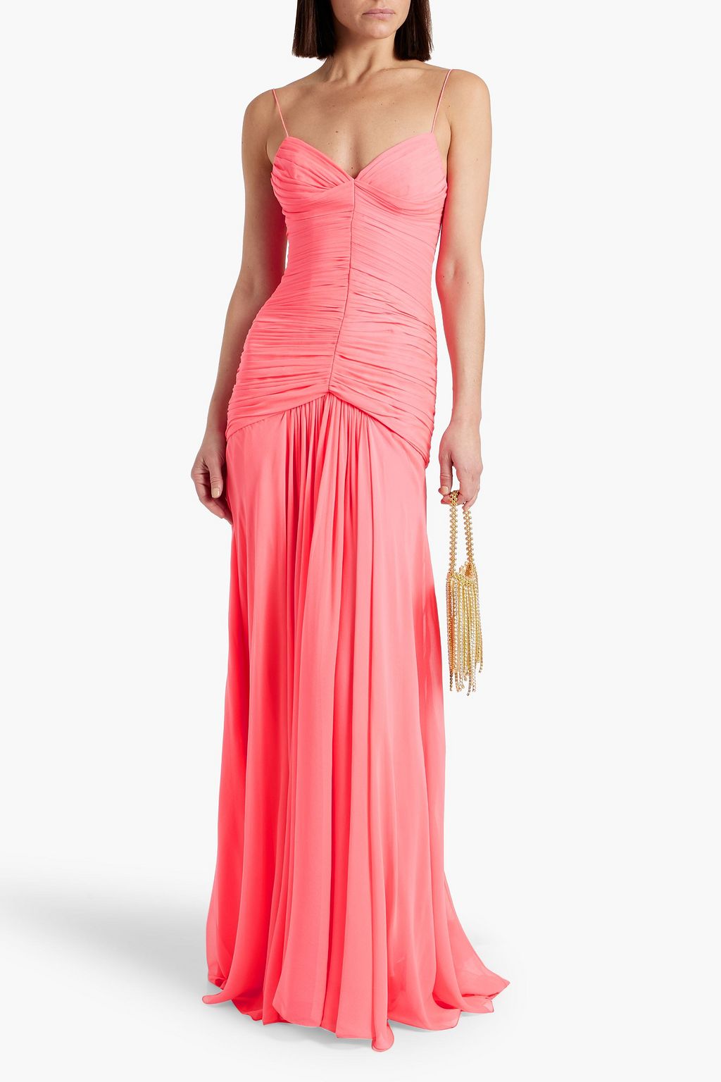 MONIQUE LHUILLIER Ruched silk-chiffon gown