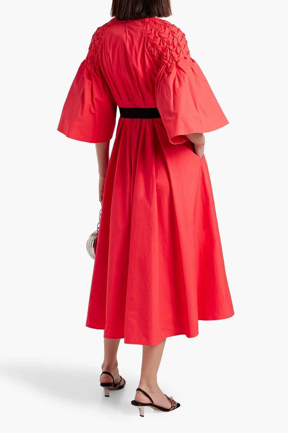 Shop Roksanda Electra Woven Cotton-poplin Midi Dress In Papaya