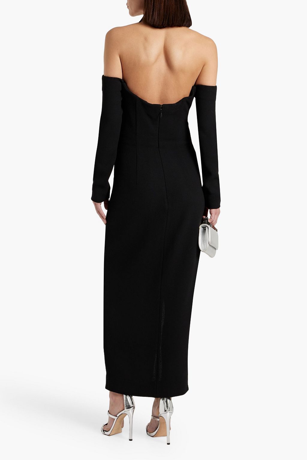 MONIQUE LHUILLIER Off-the-shoulder wool-crepe maxi dress