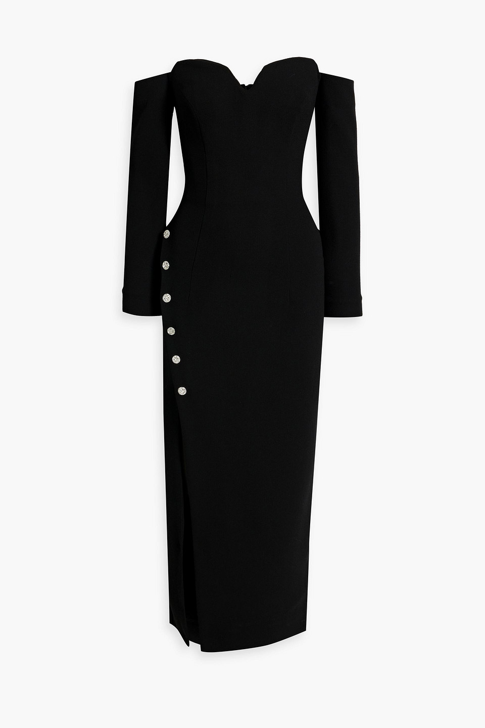Monique Lhuillier Off-the-shoulder Embellished Wool Maxi Dress In Black