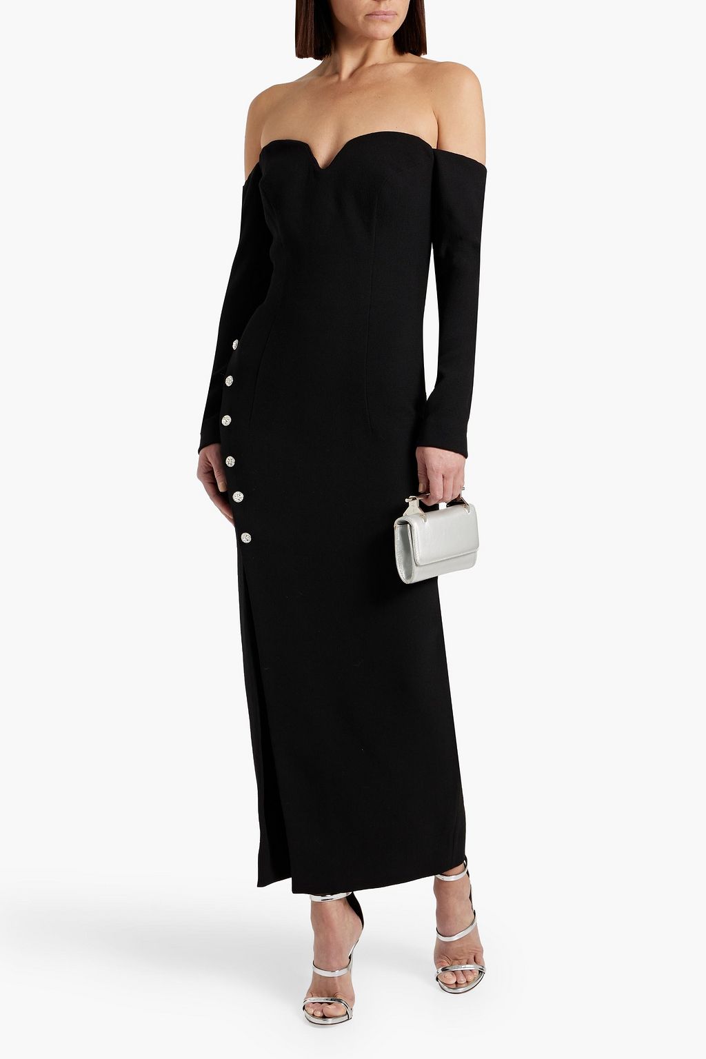 MONIQUE LHUILLIER Off-the-shoulder wool-crepe maxi dress