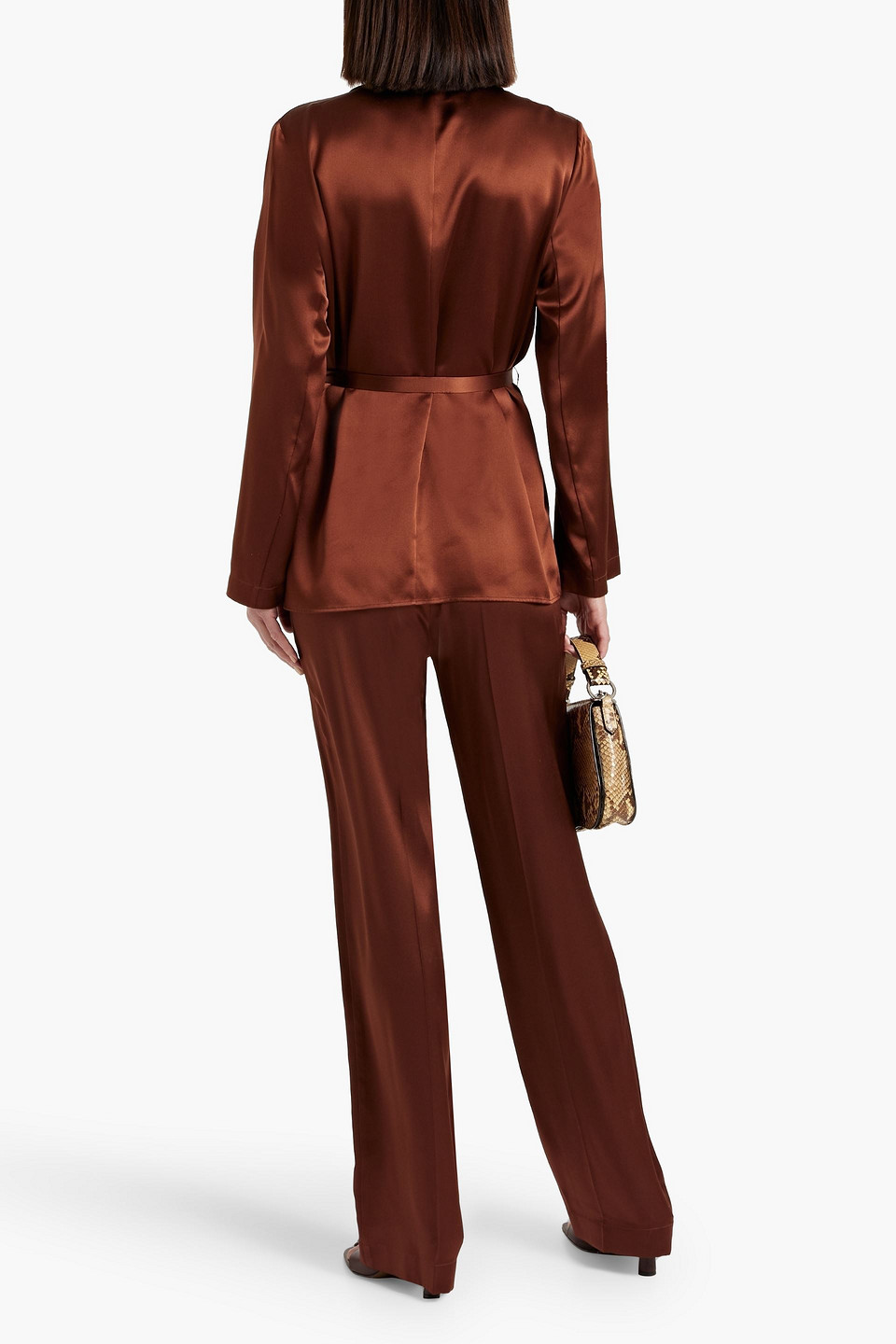 Shop Joseph Tova Silk-satin Straight-leg Pants In Brown