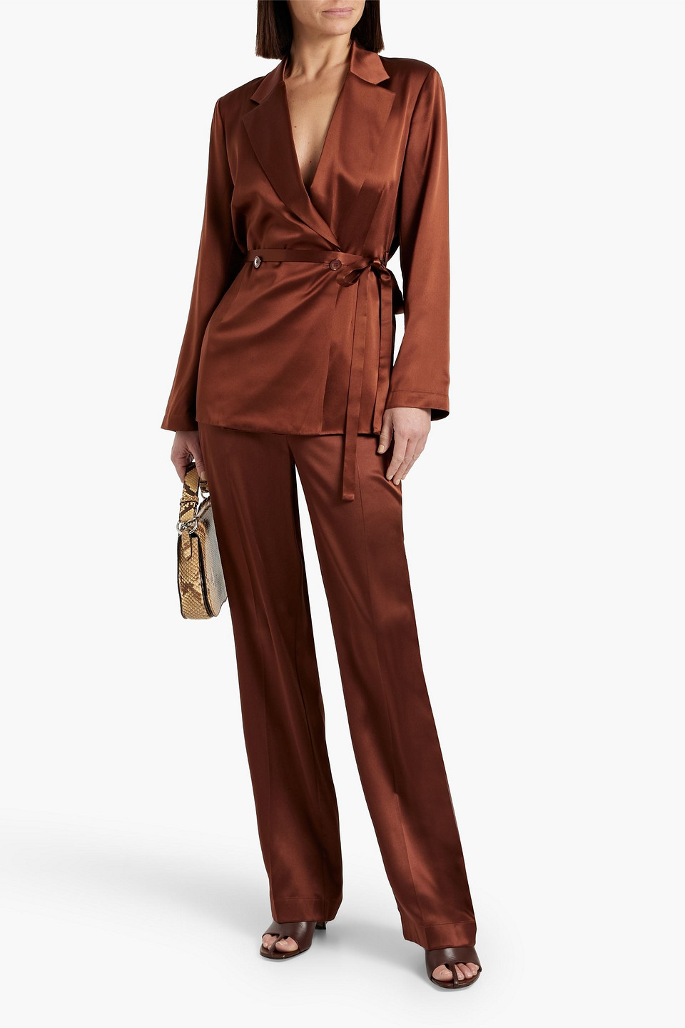 Shop Joseph Tova Silk-satin Straight-leg Pants In Brown