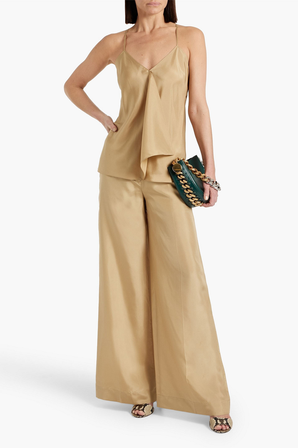 Shop Joseph Thoresby Silk-habotai Wide-leg Pants In Sand