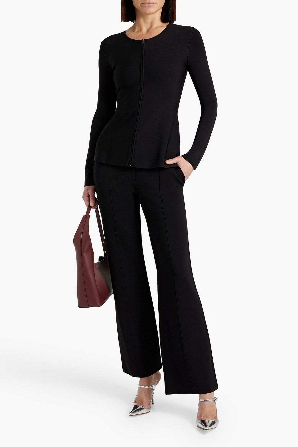 Shop Joseph Milano Stretch-cady Flared Pants In Black