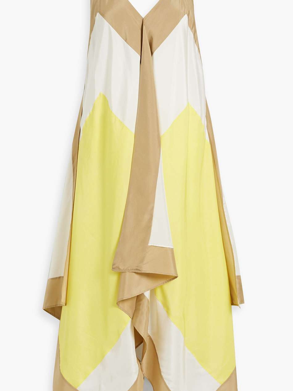 devonshire draped color-block silk-habotai midi dress