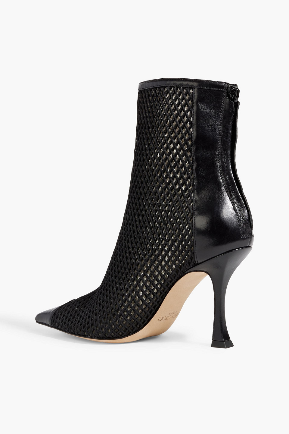 JIMMY CHOO NAIDOO 90 MESH AND LEATHER ANKLE BOOTS