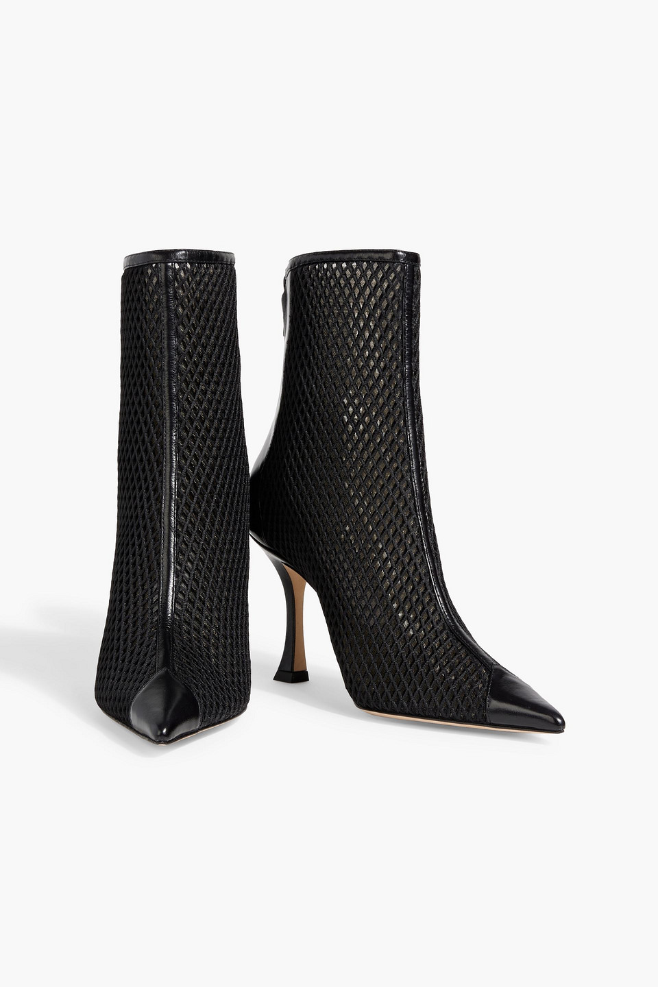 JIMMY CHOO NAIDOO 90 MESH AND LEATHER ANKLE BOOTS