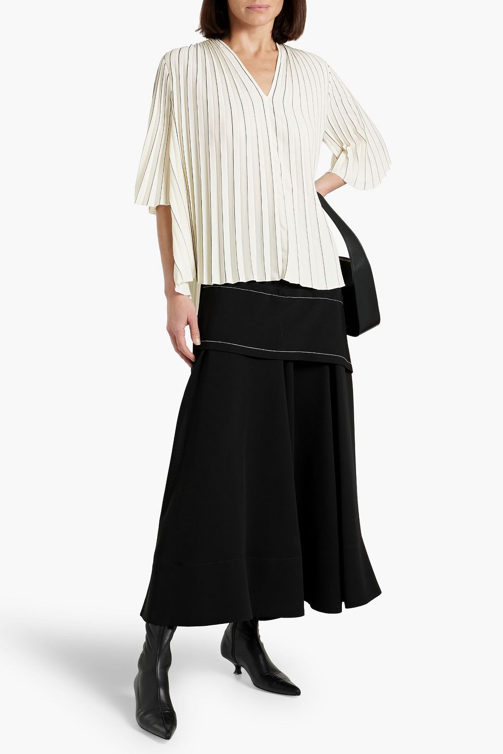 JOSEPH Pellipar pleated striped crepe blouse