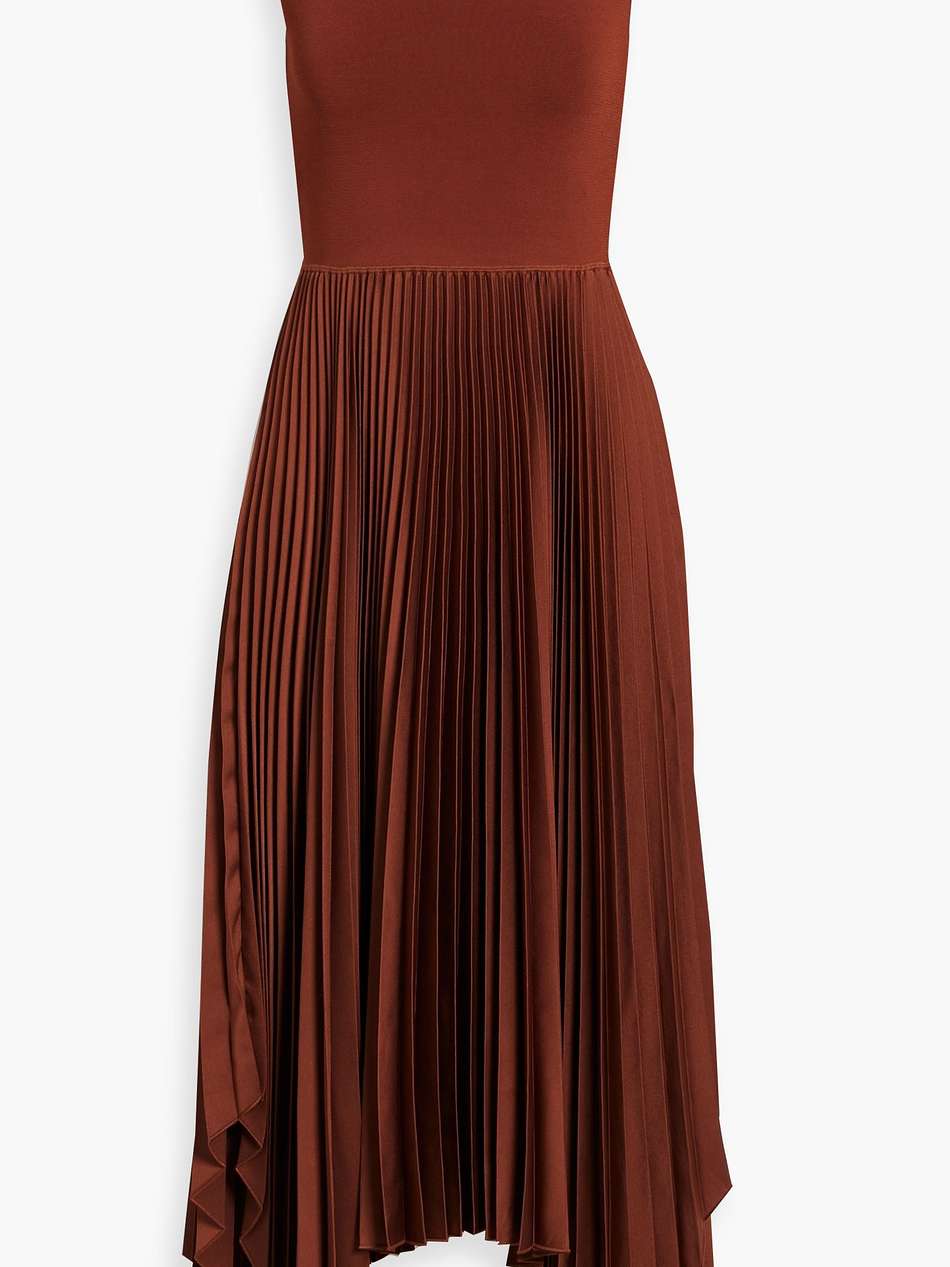 dera asymmetric pleated stretch-knit and satin midi dress