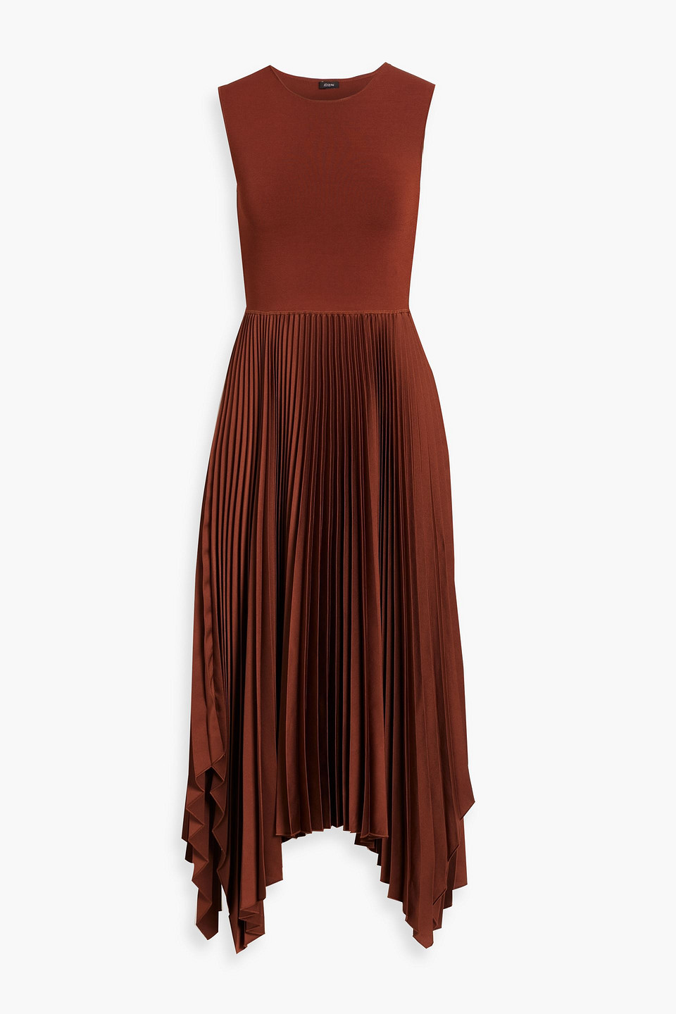 Joseph Dera Pleated Satin-crepe And Stretch-knit Midi Dress In Brown