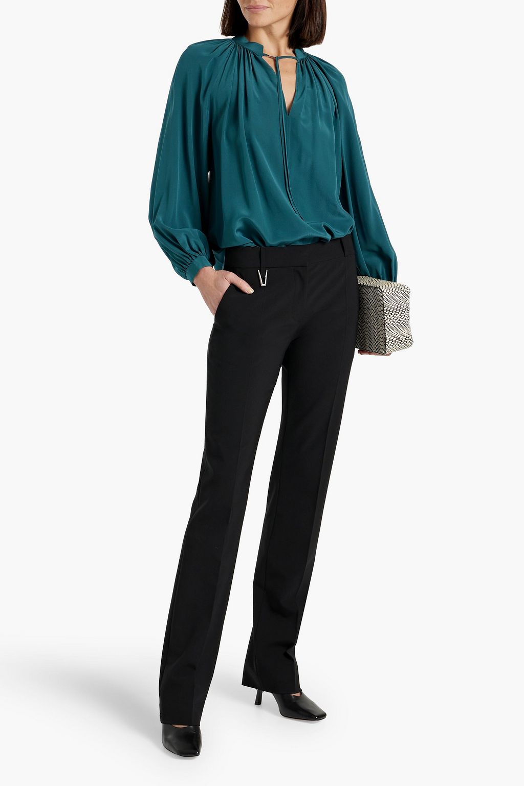 JOSEPH Gathered silk crepe de chine blouse