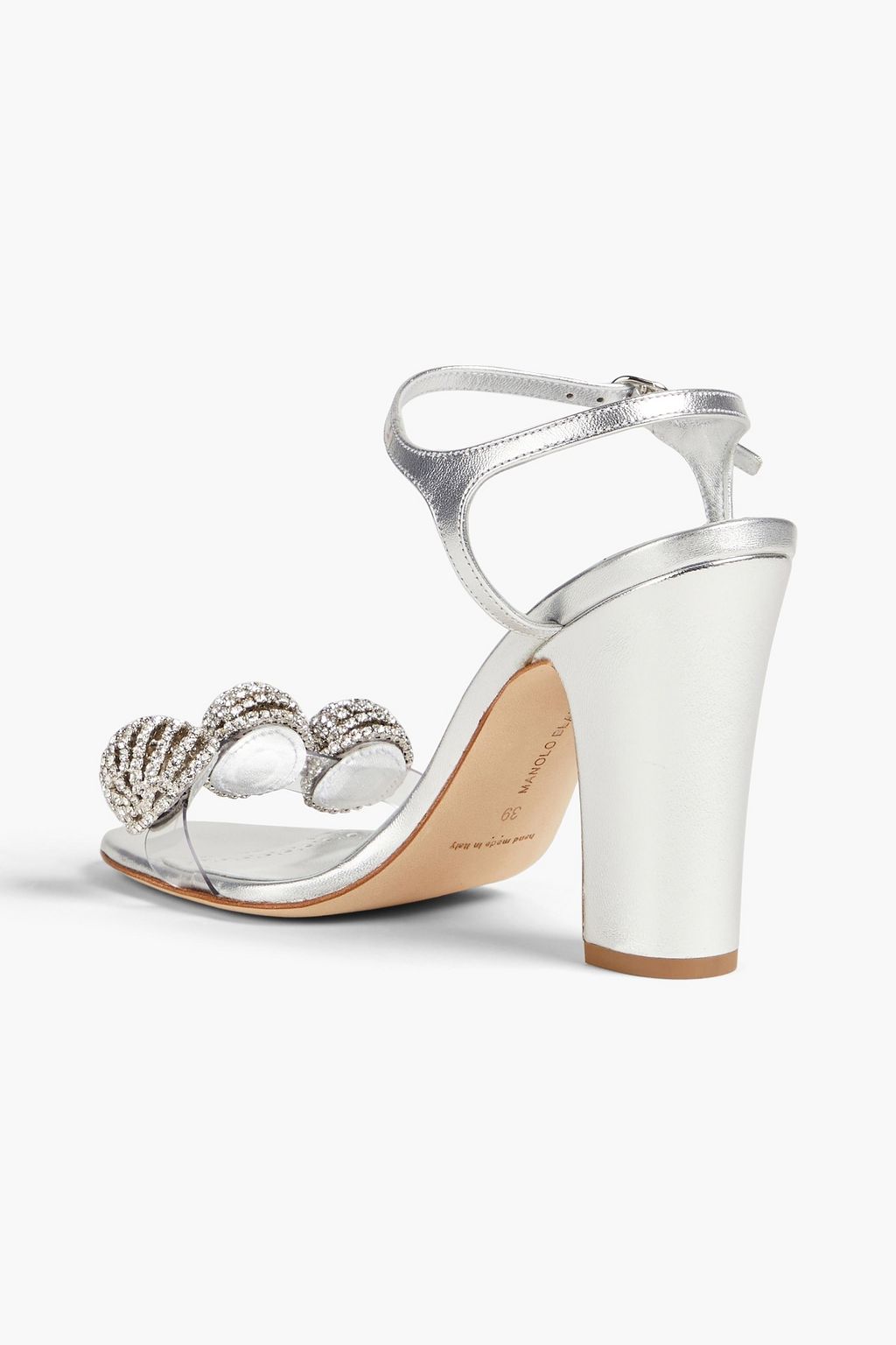 MANOLO BLAHNIK Elhob 105 crystal-embellished PVC and metallic leather sandals