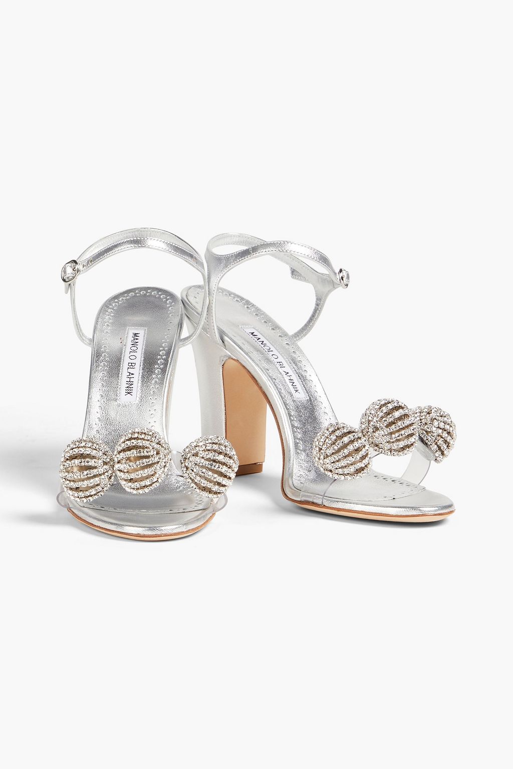 MANOLO BLAHNIK Elhob 105 crystal-embellished PVC and metallic leather sandals