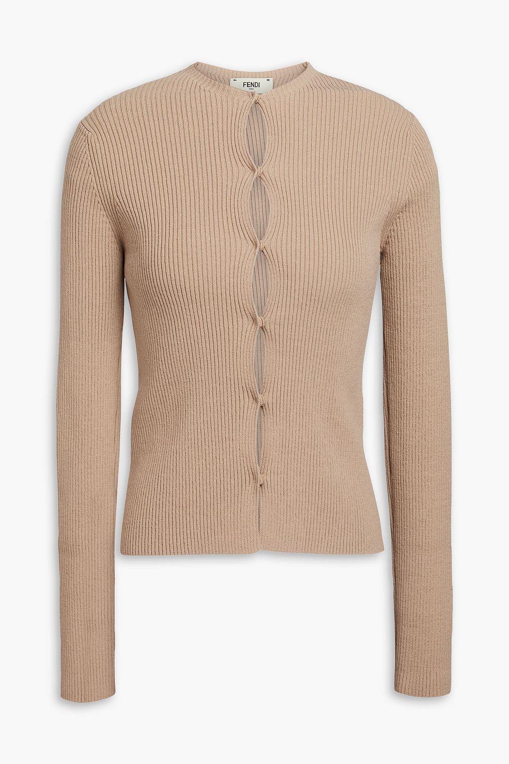 FENDI Cutout ribbed cotton blend cardigan THE OUTNET
