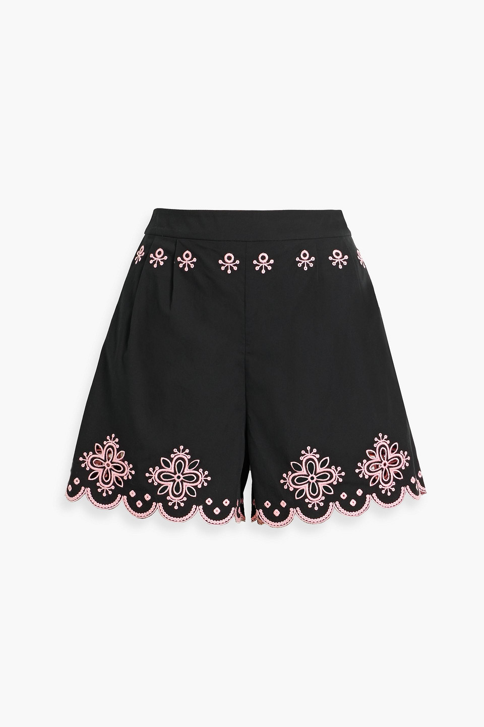 Saloni Paige Broderie Anglaise Cotton-poplin Shorts In Black