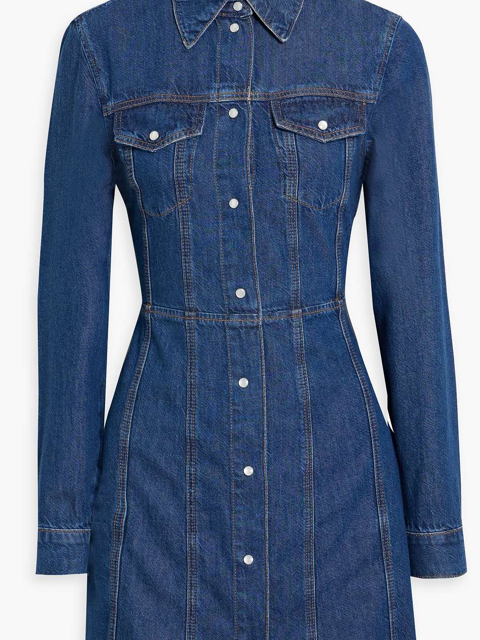 flocked denim mini shirt dress