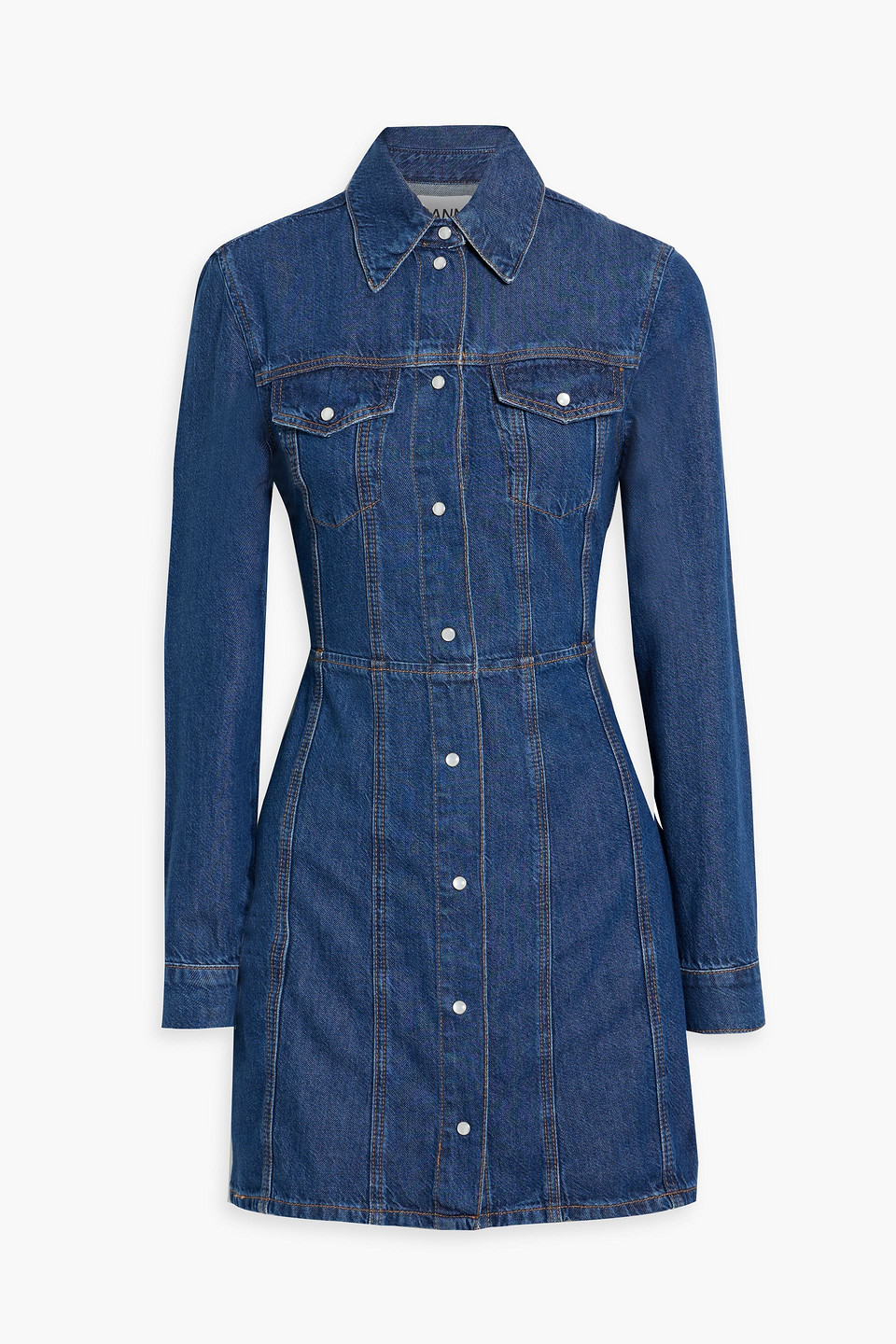 Flocked denim mini shirt dress