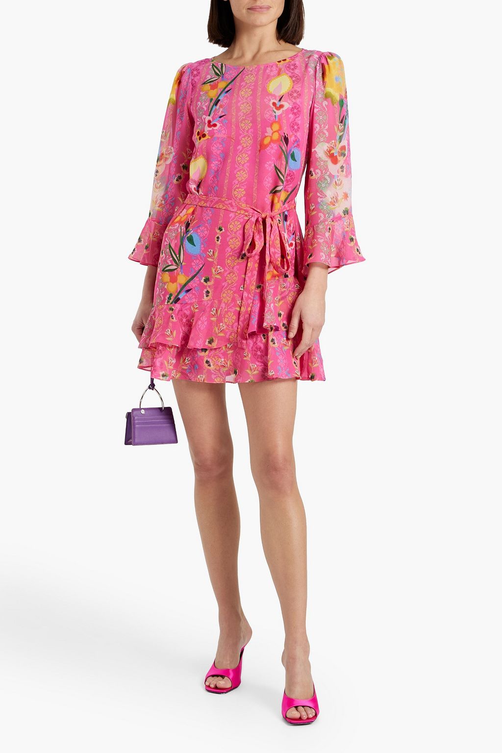 SALONI Marissa tiered printed silk-chiffon mini dress