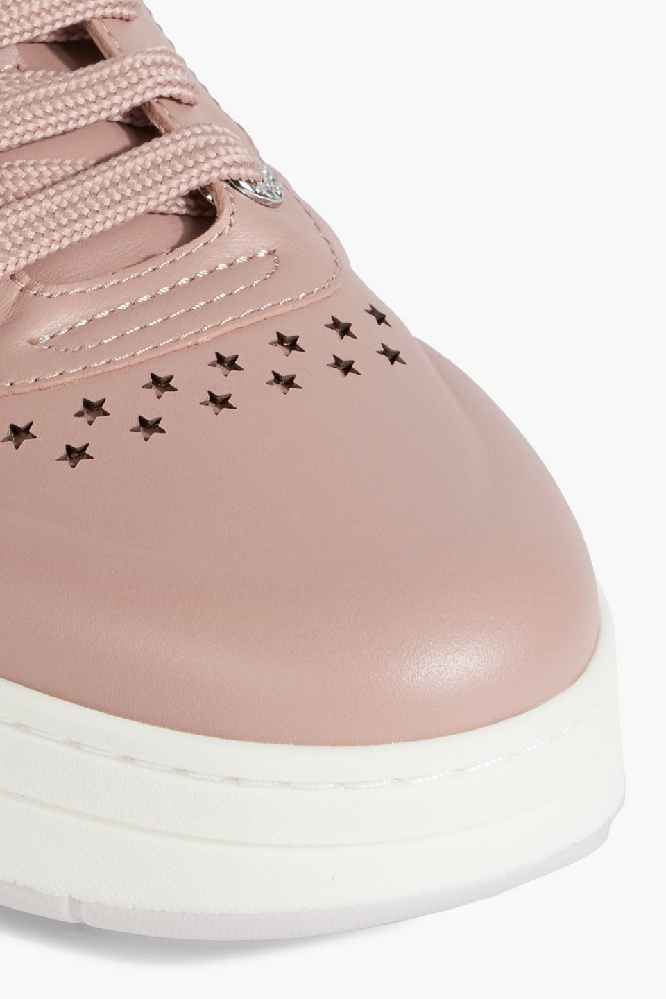 Shop Jimmy Choo Hawaii Perforated Glittered Leather Sneakers In Antique Rose