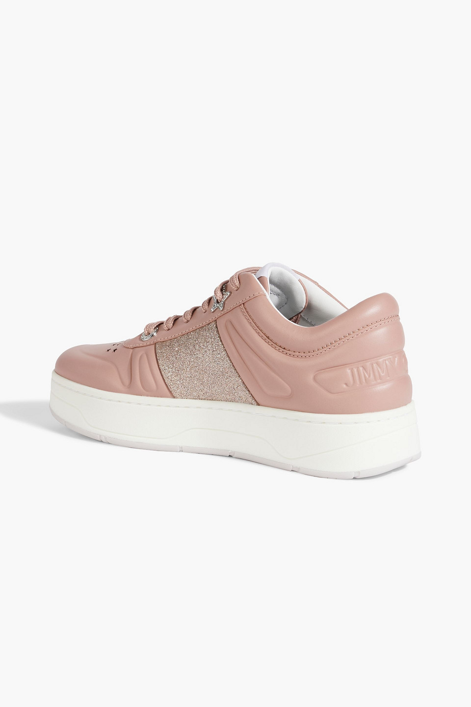 Shop Jimmy Choo Hawaii Perforated Glittered Leather Sneakers In Antique Rose