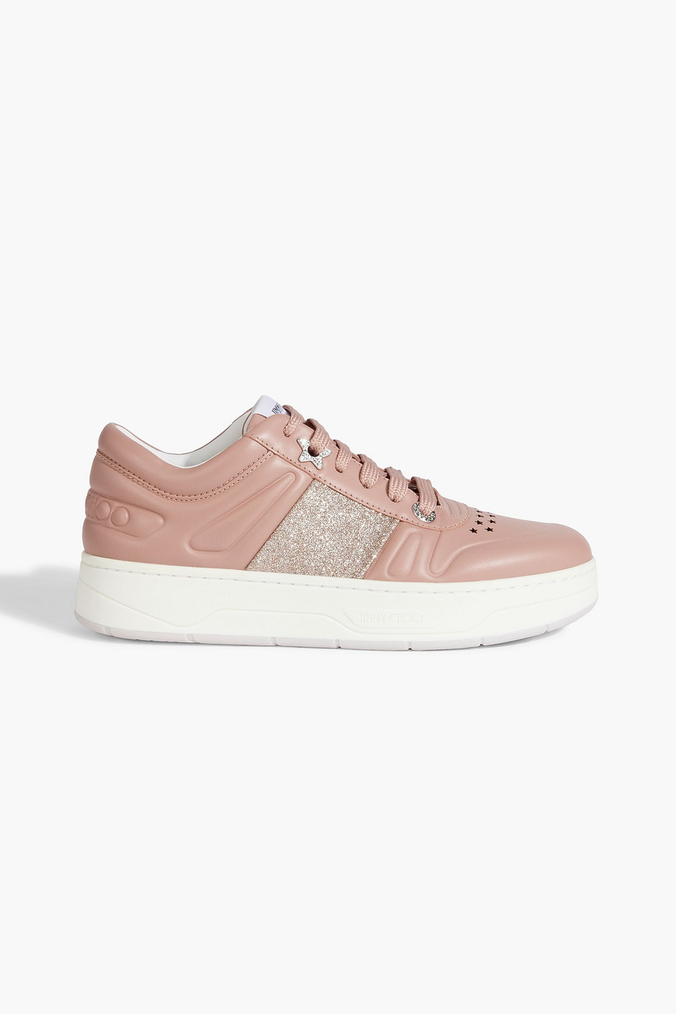 Jimmy Choo Hawaii Perforated Glittered Leather Sneakers In Antique Rose