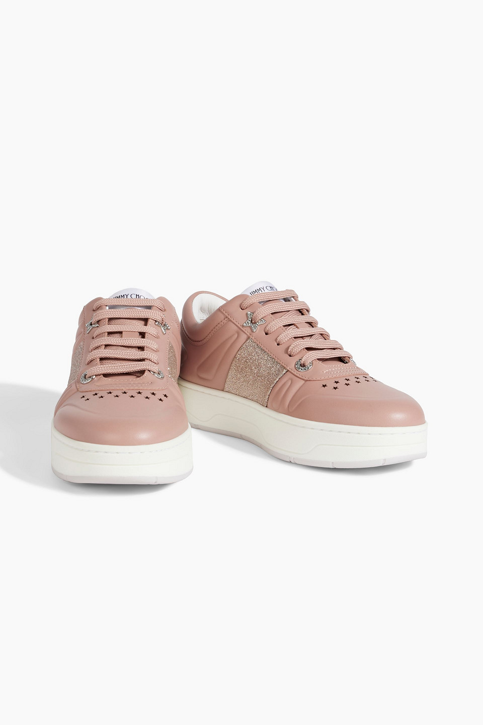 Shop Jimmy Choo Hawaii Perforated Glittered Leather Sneakers In Antique Rose