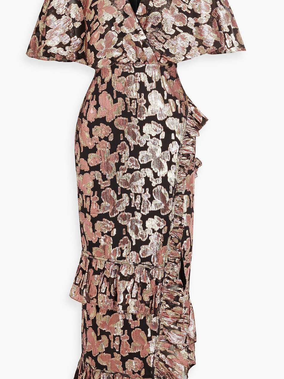 rose ruffled metallic silk-blend jacquard maxi dress