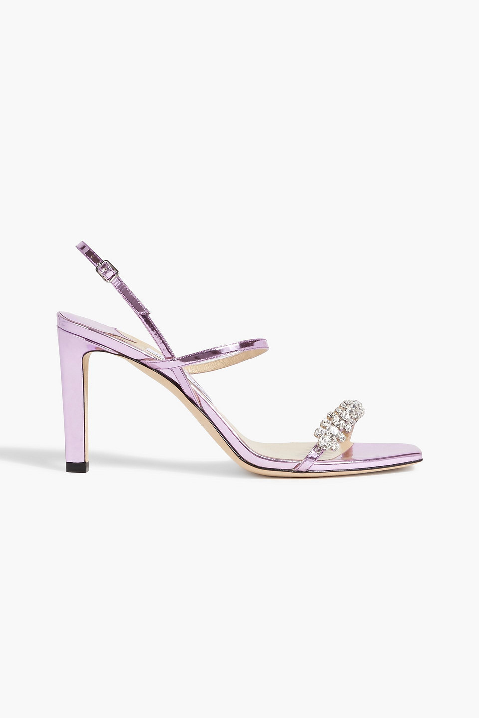 Jimmy Choo Meira 85 Crystal-embellished Mirrored-leather Sandals In Lavender