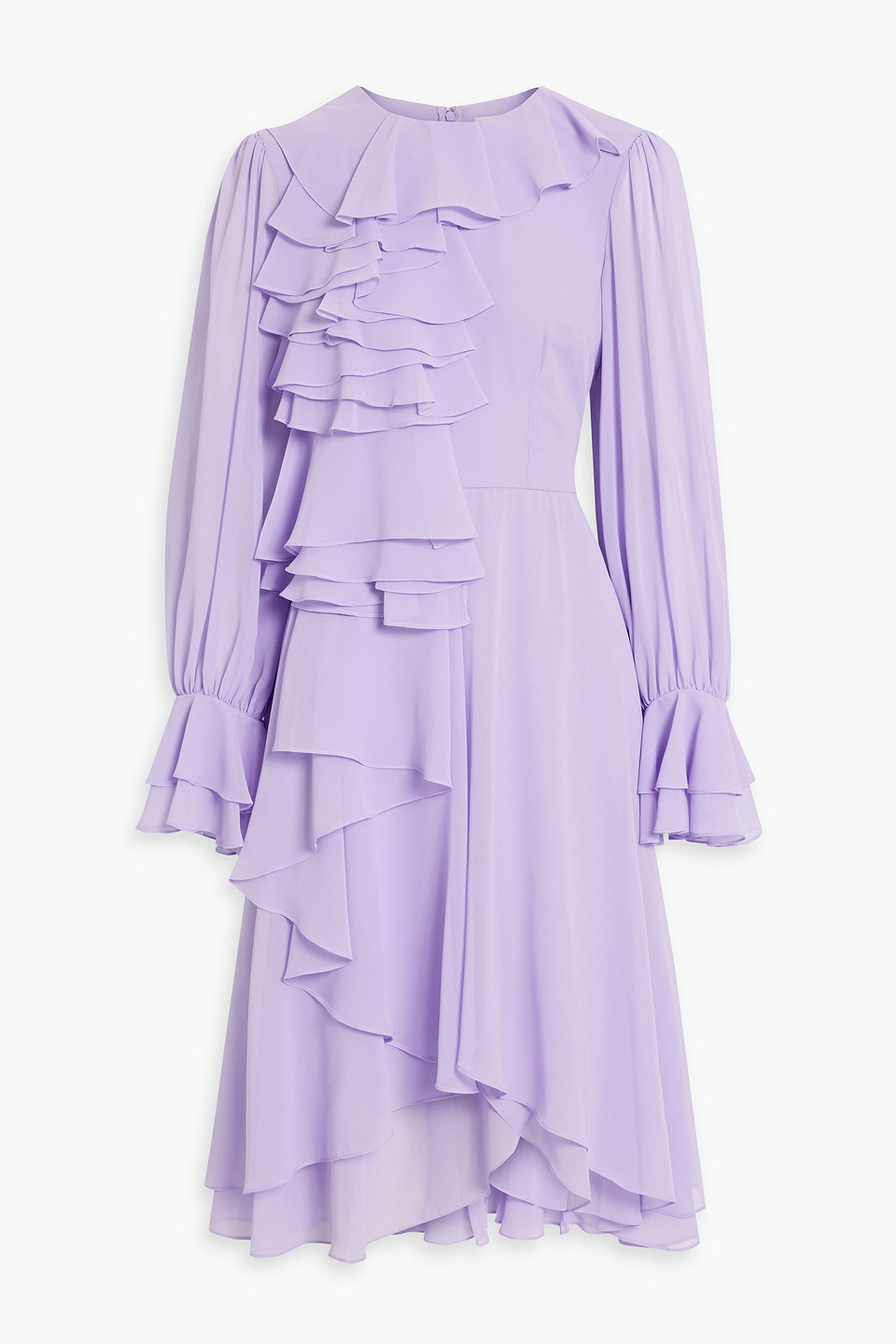 Mikael Aghal Ruffled Chiffon Midi Dress In Lavender