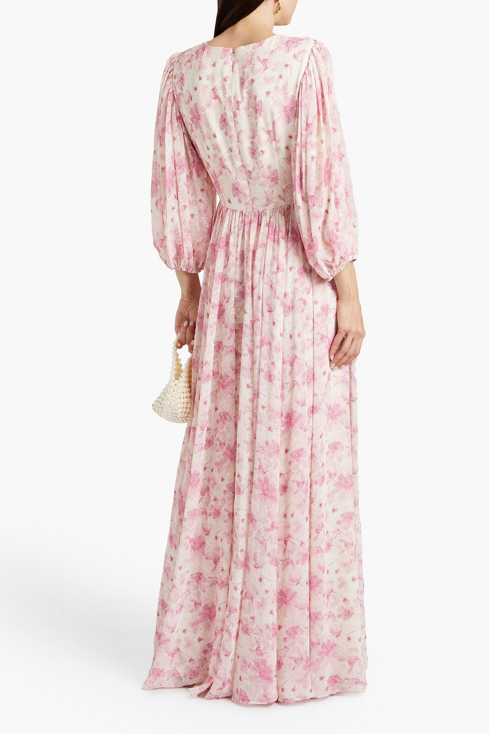 Shop Mikael Aghal Wrap-effect Floral-print Chiffon Maxi Dress In Baby Pink