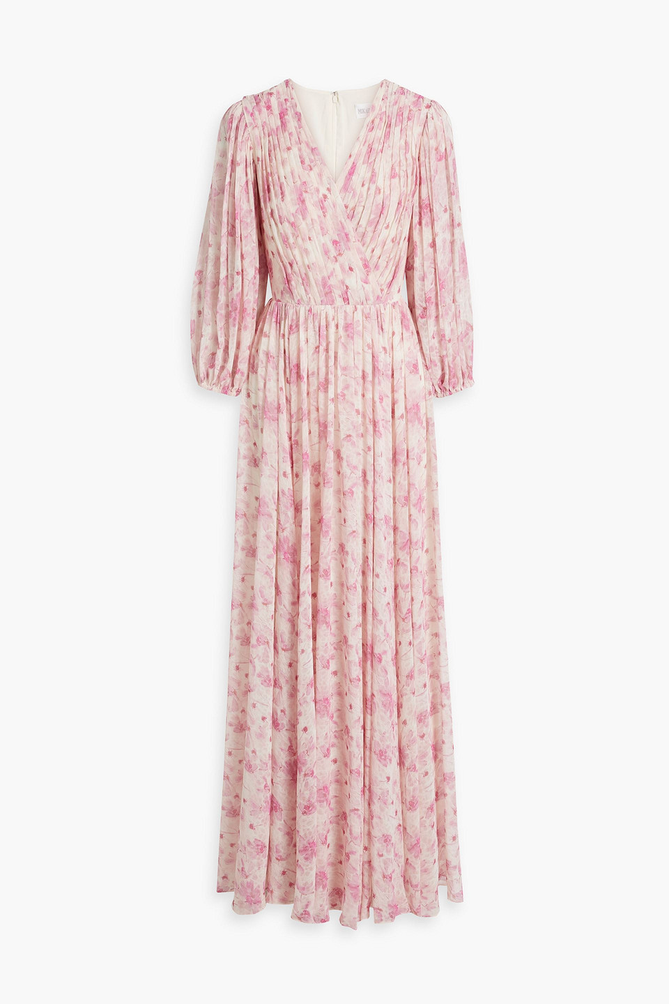 Mikael Aghal Wrap-effect Floral-print Chiffon Maxi Dress In Baby Pink